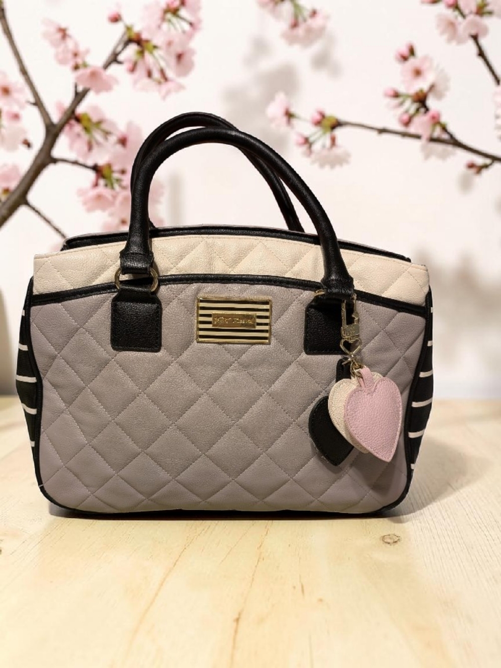 Betsy Johnson Stylish Set: Colorblocked Satchel @ Stripped Wallet Set. - Picture 3 of 16